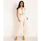 FAITHFULL THE BRAND  Lena High Waisted Wide Leg Linen Pants - Egg White - Size M