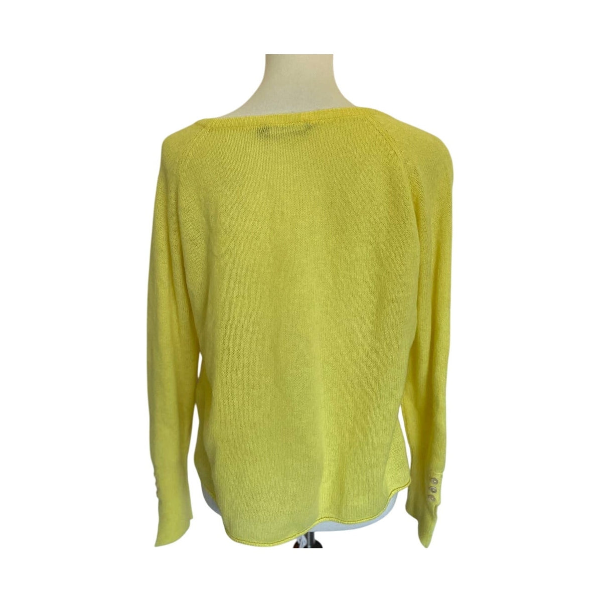 Brodie Fine Cashmere Button Cuff Jumper Sweater - Yellow - Size Small