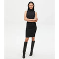 Michael Stars Macy Mock Neck Ribbed Dress - Black- Ultra Rib - Medium