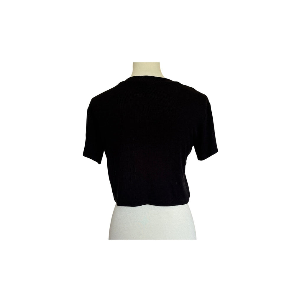 LNA Billie Rib Crop Tee - Black - Size Extra Small