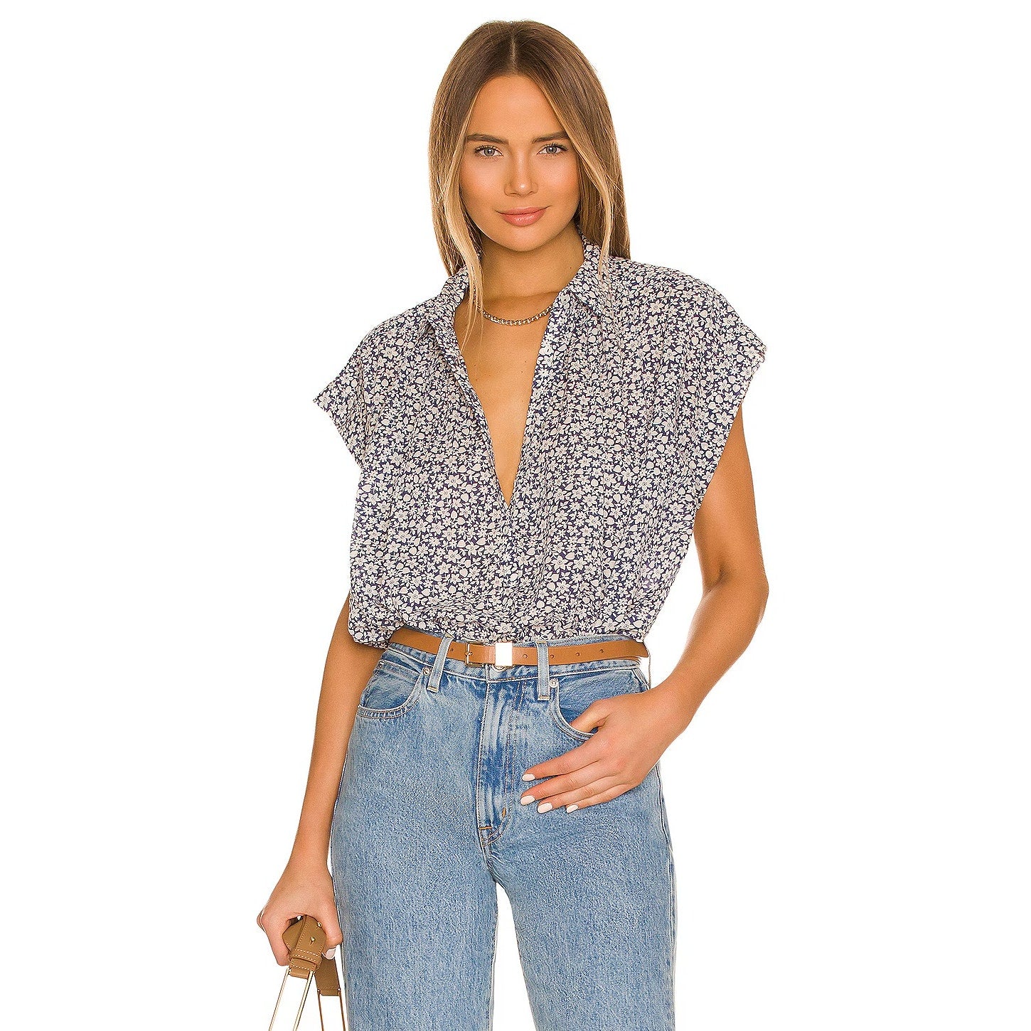 Nili Lotan Normandy Blouse - Blue White Floral - Small