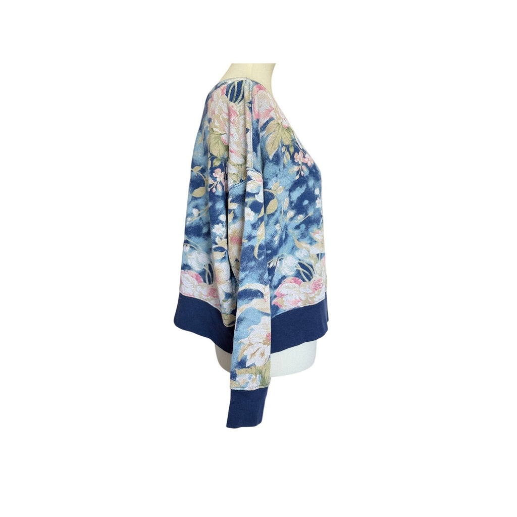 POLO RALPH LAUREN Terry Cotton Sweater - Blue Floral - Size Mediumc