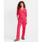 STATE OF DAY Notched-Collar Bow Print Pajama Set - Red - Size Small