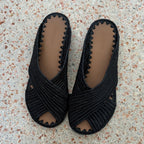 Carrie Forbes Arielle Raffia Slide Sandals - Black - Size 6