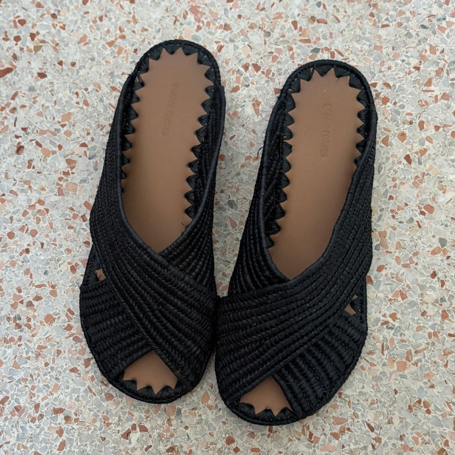 Carrie Forbes Arielle Raffia Slide Sandals - Black - Size 6