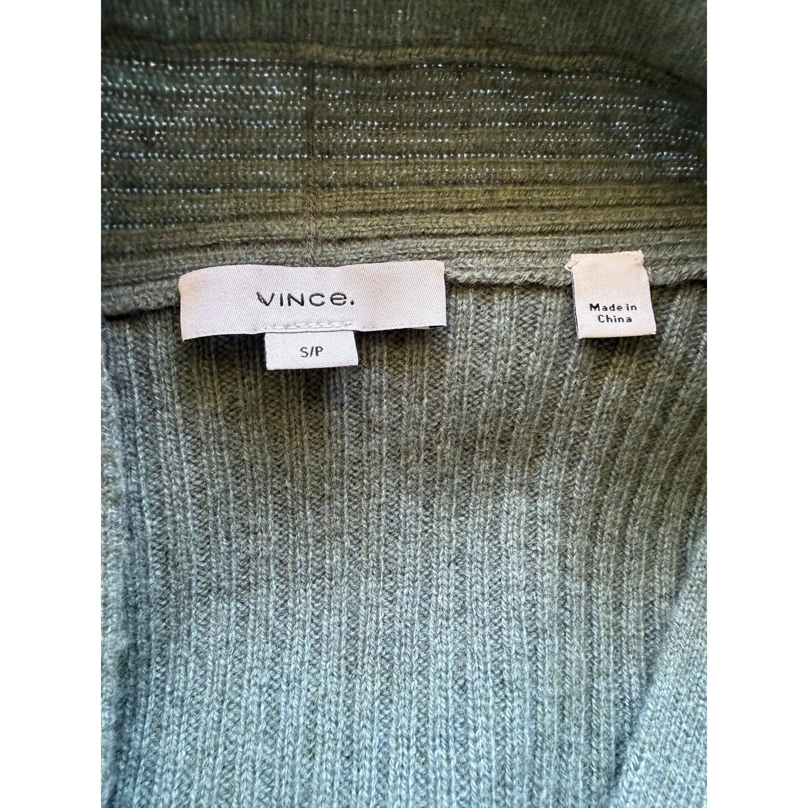 VINCE Ribbed Wool Cashmere Cardigan - Forest Green - Size Small