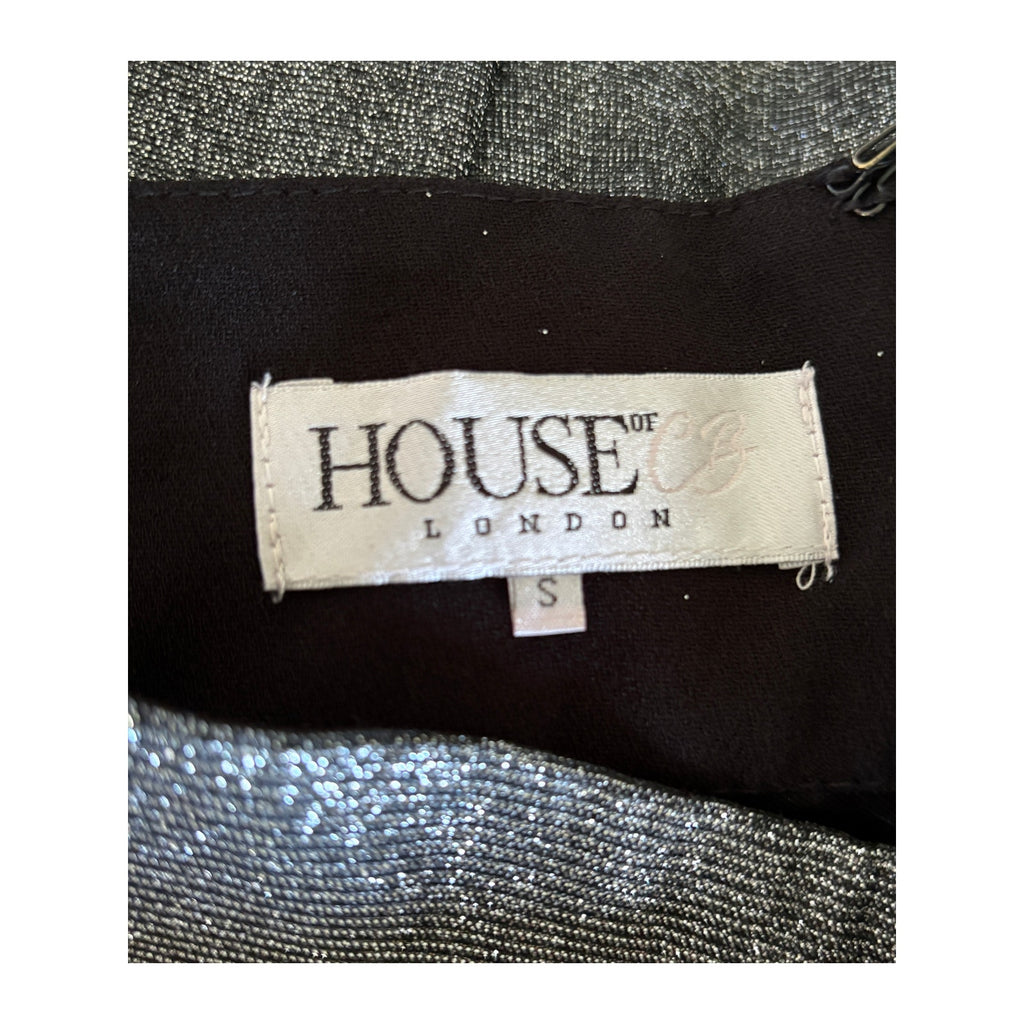 House of CB Margarita Silver Sparkly Wide Leg Trousers - Size Small
