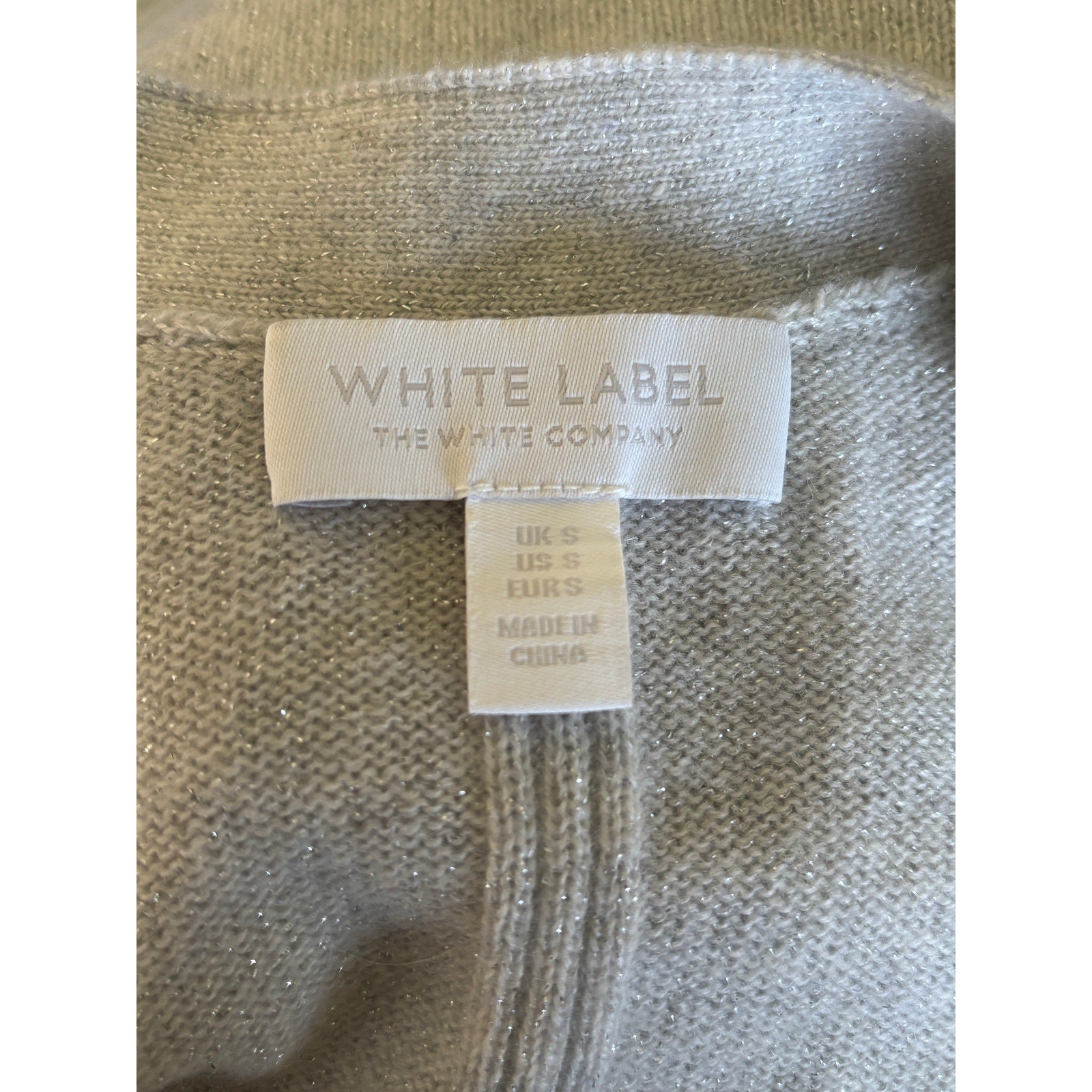 The White Company Cashmere V Neck Sweater - Metallic Grey - Size Small
