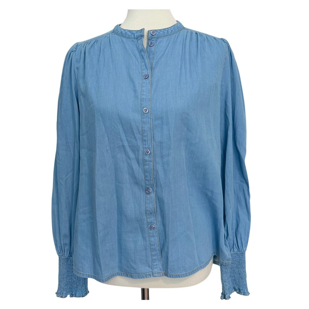 ME+EM Chambray Straight Button Up Blouse - Blue - 4