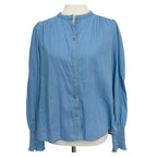 ME+EM Chambray Straight Button Up Blouse - Blue - 4