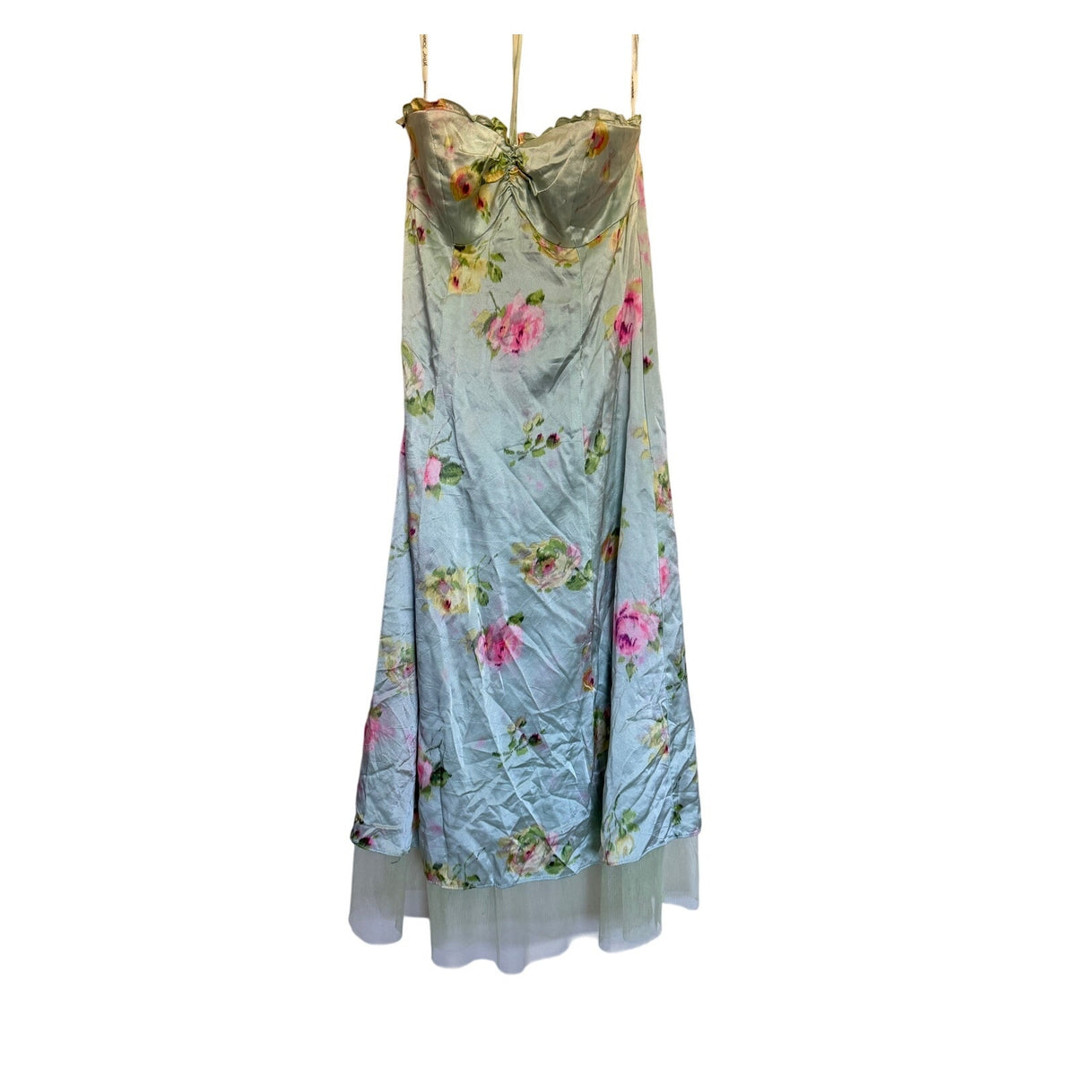 Vintage Betsey Johnson New York Silk Halter Dress - Light Blue and Pink Floral - Size 4