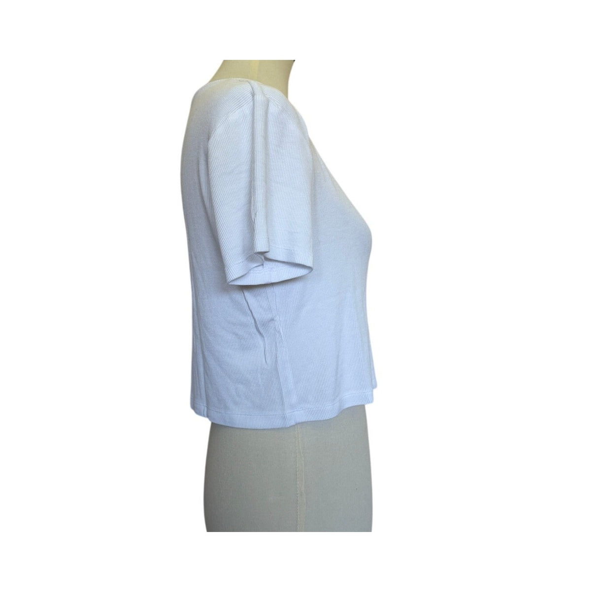 LNA Billie Rib Short Sleeve Crop Tee - White - Size Extra Small