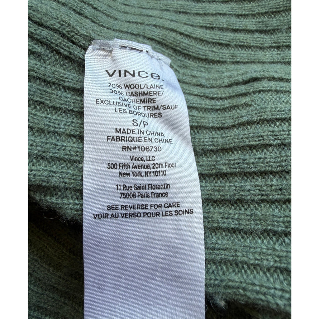 VINCE Ribbed Wool Cashmere Cardigan - Forest Green - Size Small