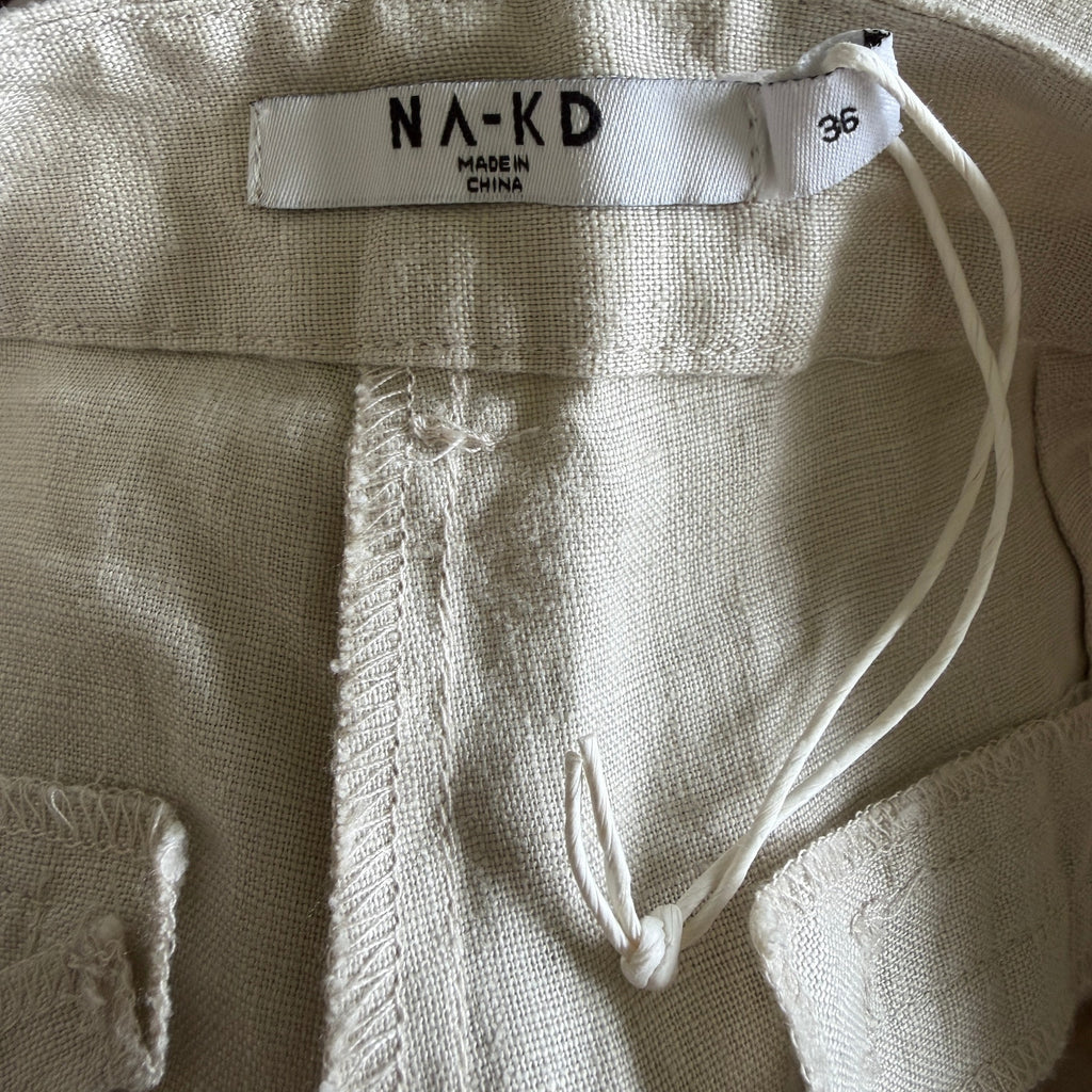 Na-KD Linen Wide Leg Pants - Beige - 27