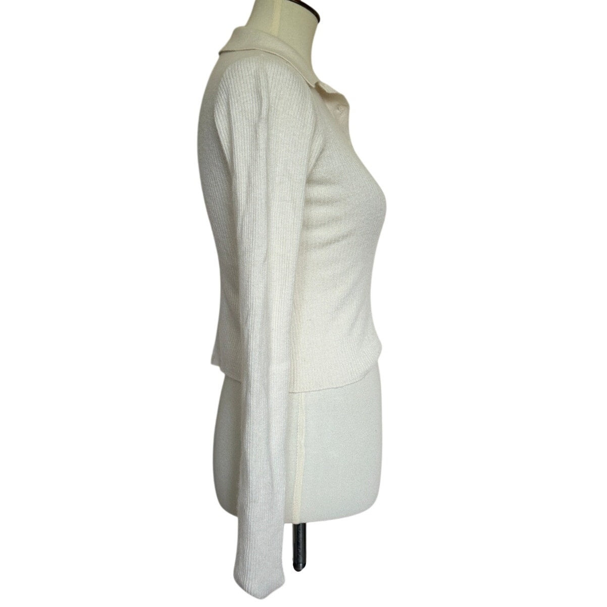 Rag & Bone Mandee Ribbed Cashmere Polo Sweater - Cream - Medium