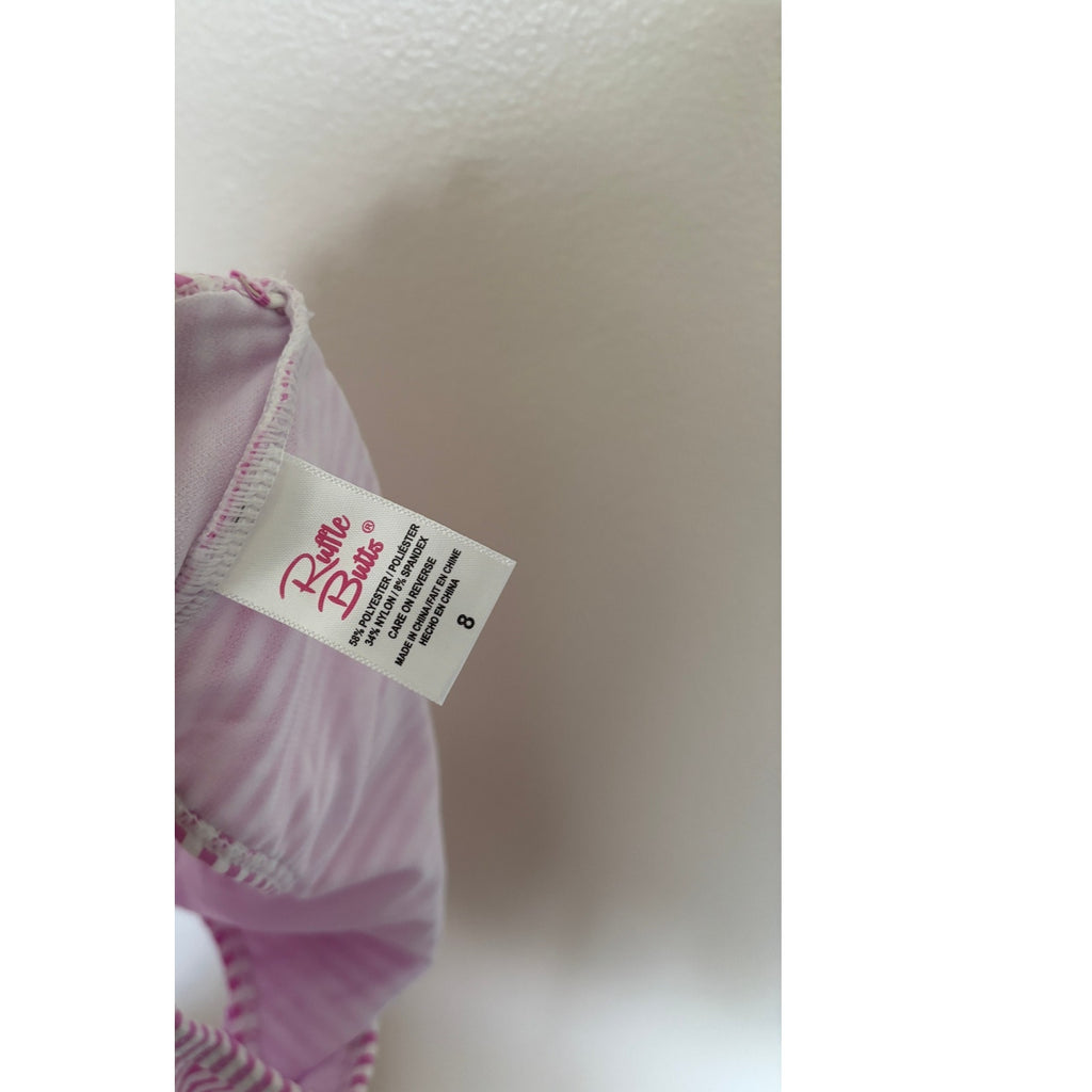 RUFFLEBUTTS Girls Pink Seersucker Short Sleeve Rash Guard Swim - Size 8 Set