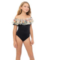 Stella Cove Floral One Piece Bathing Suit for Girls - Black Floral Mesh - Size 14Y