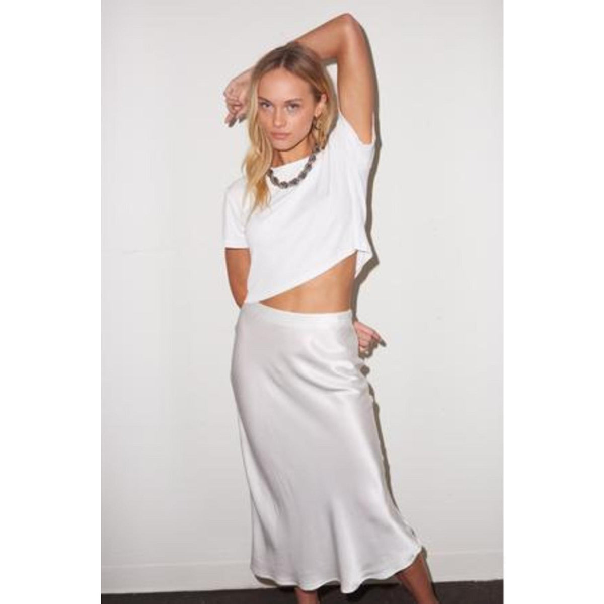 LNA Billie Rib Short Sleeve Crop Tee - White - Size Extra Small