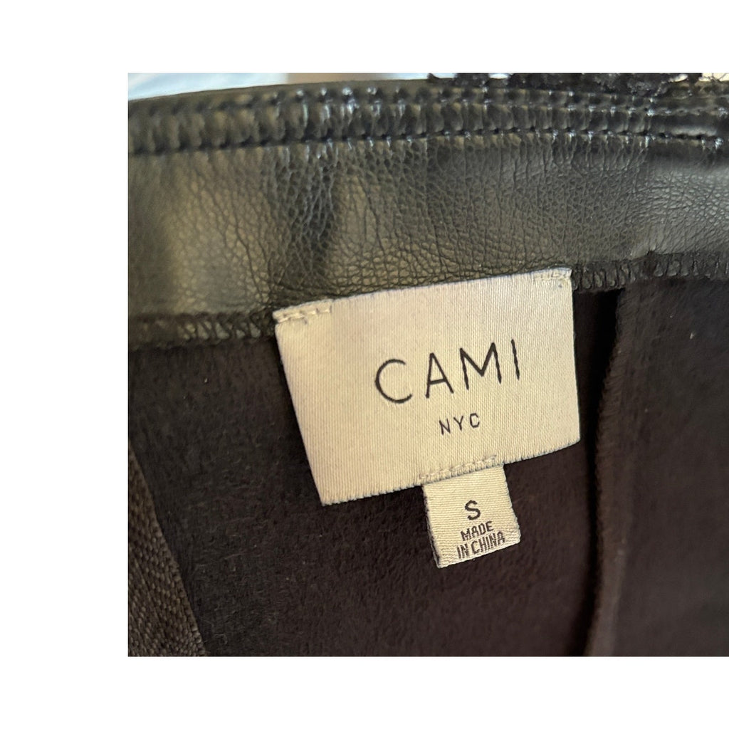 CAMI NYC Faux Leather Lace Strap Top - Black - Size Small