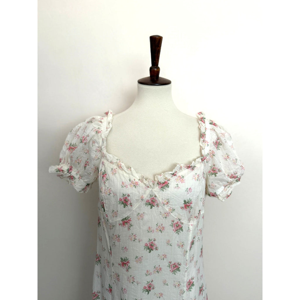 Polo Ralph Lauren Floral Puff Sleeve Maxi Dress - Cream and Pink Floral - Size 10