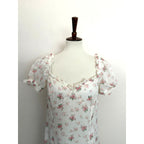 Polo Ralph Lauren Floral Puff Sleeve Maxi Dress - Cream and Pink Floral - Size 10