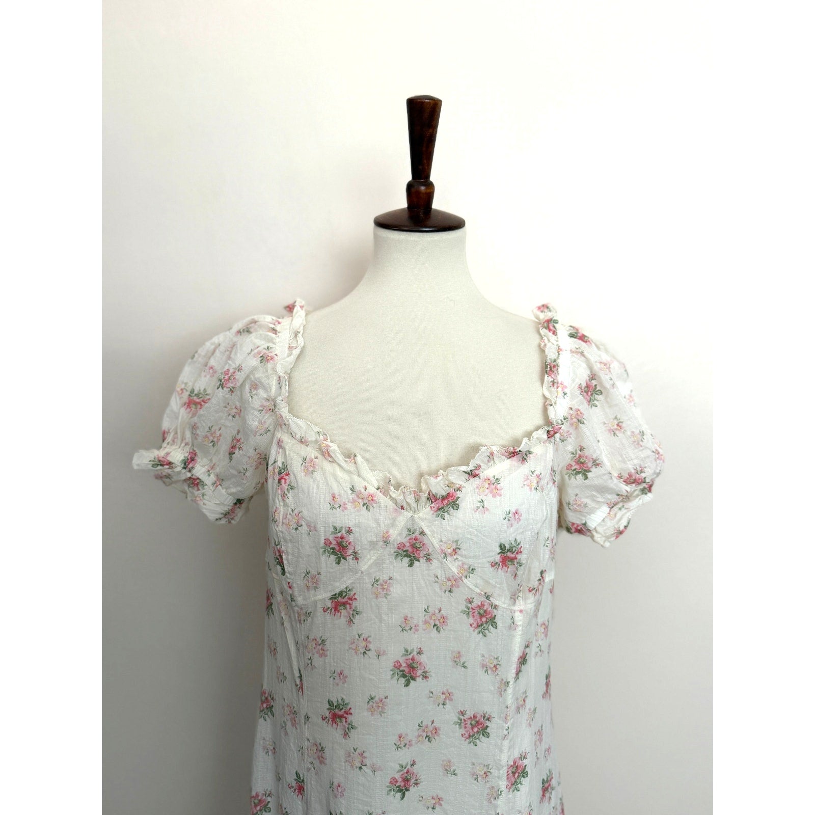 Polo Ralph Lauren Floral Puff Sleeve Maxi Dress - Cream and Pink Floral - Size 10