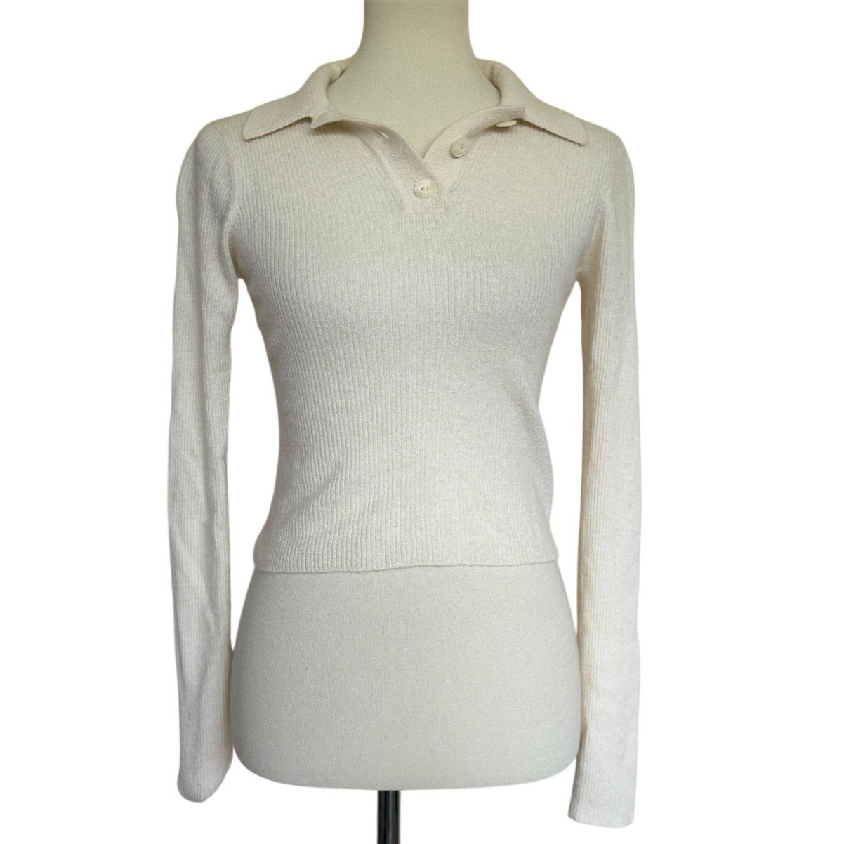 Rag & Bone Mandee Ribbed Cashmere Polo Sweater - Cream - Medium