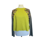 Natural Life women's size small mustard yellow long sleeve top with shoulder embroidery front view