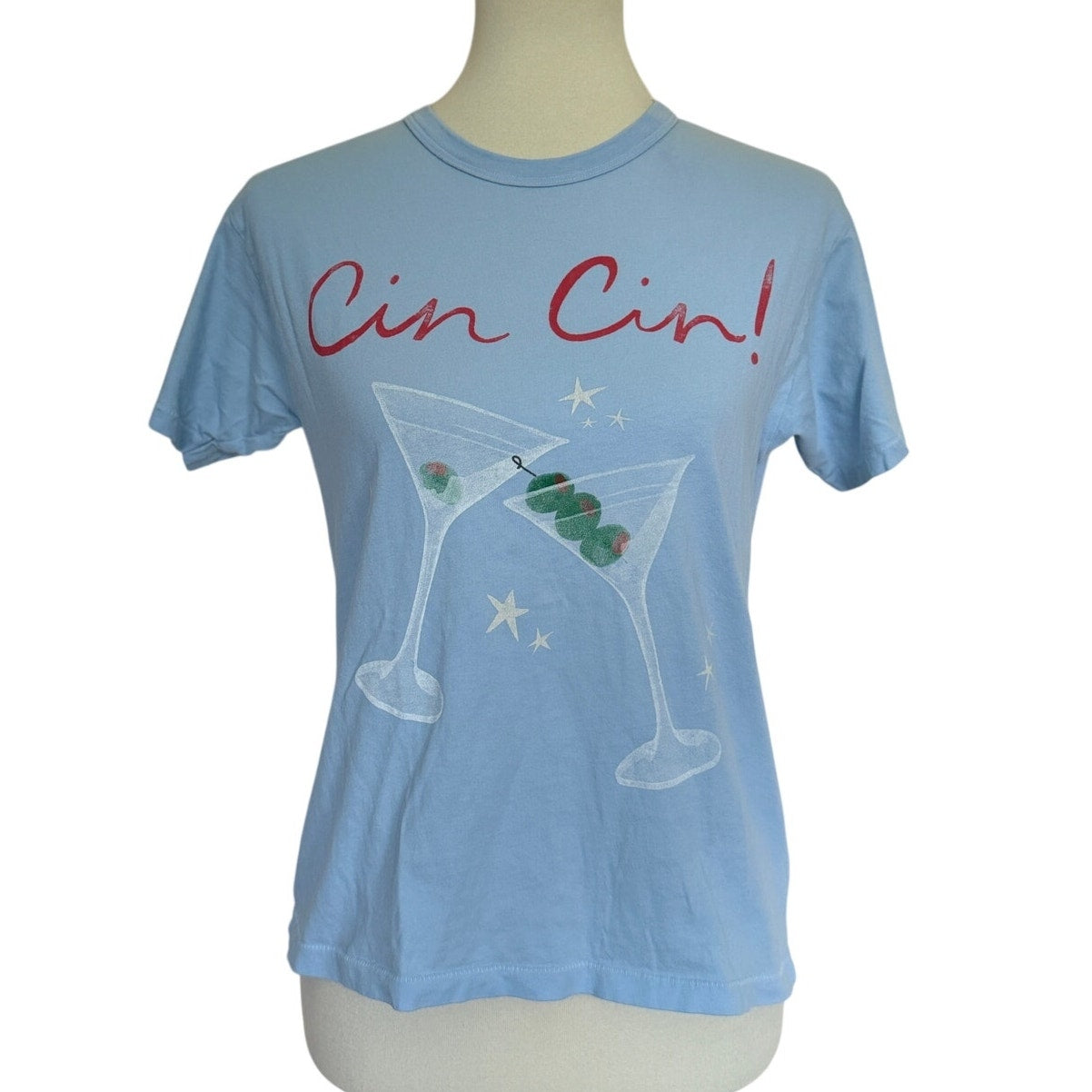 Daydreamer Cin Cin Ringer Tee - Powder Blue - Small