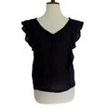 Michael Stars Double Gauze Cotton Flounce Shoulder V Neck Top - Black - M