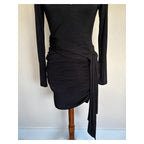 ALICE + OLIVIA Kyra Deep V Drapey Long Sleeve Mini Dress - Black- Size 4