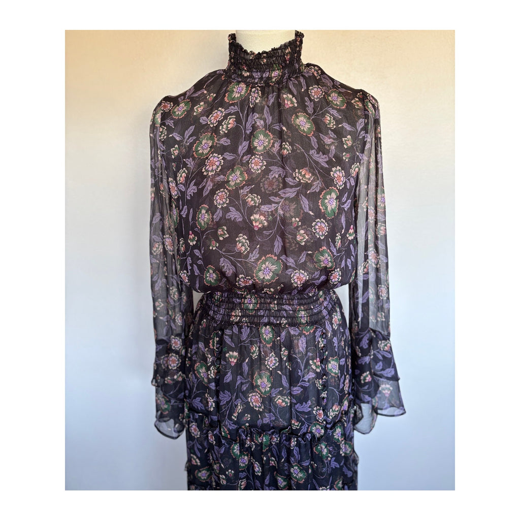MISA Bethany Floral Chiffon Midi Dress - Nightshade Floral - Size Small