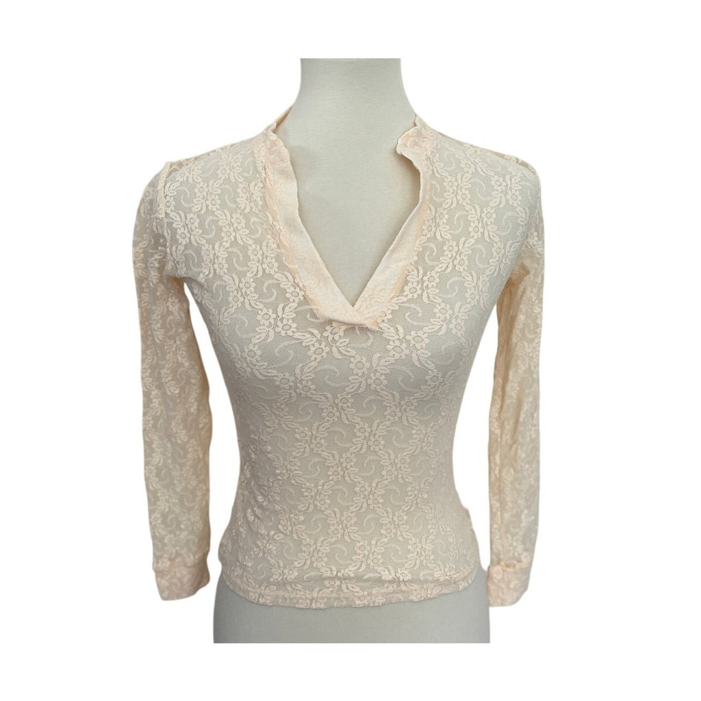 Only Hearts NYC V Neck Lace Top - Cream - Size Small