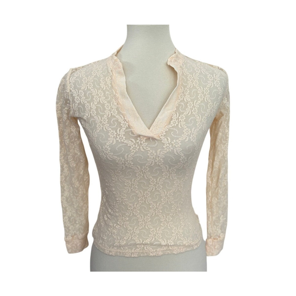 Only Hearts NYC V Neck Lace Top - Cream - Size Small