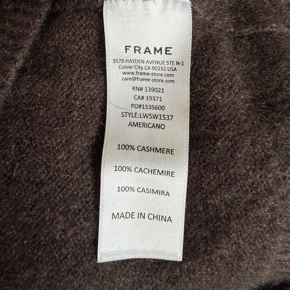 FRAME Scoop Neck Cashmere Sweater - Americano Brown - Size Extra Small