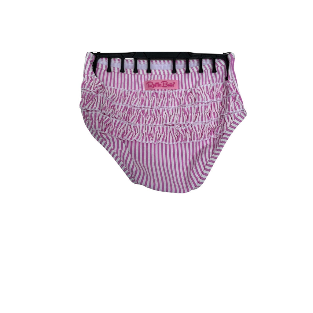 RUFFLEBUTTS Girls Pink Seersucker Short Sleeve Rash Guard Swim - Size 8 Set