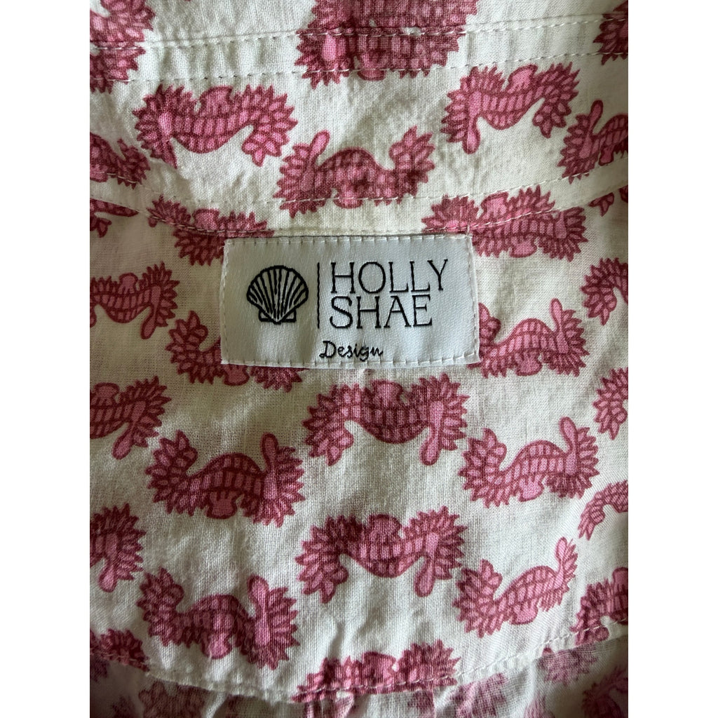 Holly Shae Sea Horse Print Shirt Dress - Pink / White - One Size