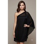 Aidan Mattox Silk One Shoulder Draped Mini Dress -Black - Size 4