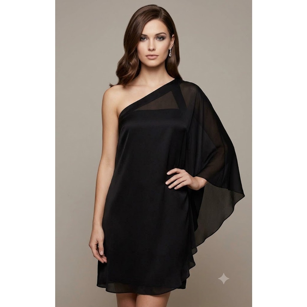 Aidan Mattox Silk One Shoulder Draped Mini Dress -Black - Size 4