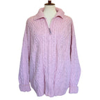 Aran Crafts Pink Merino Wool Full Zip Cardigan Sweater - XXL