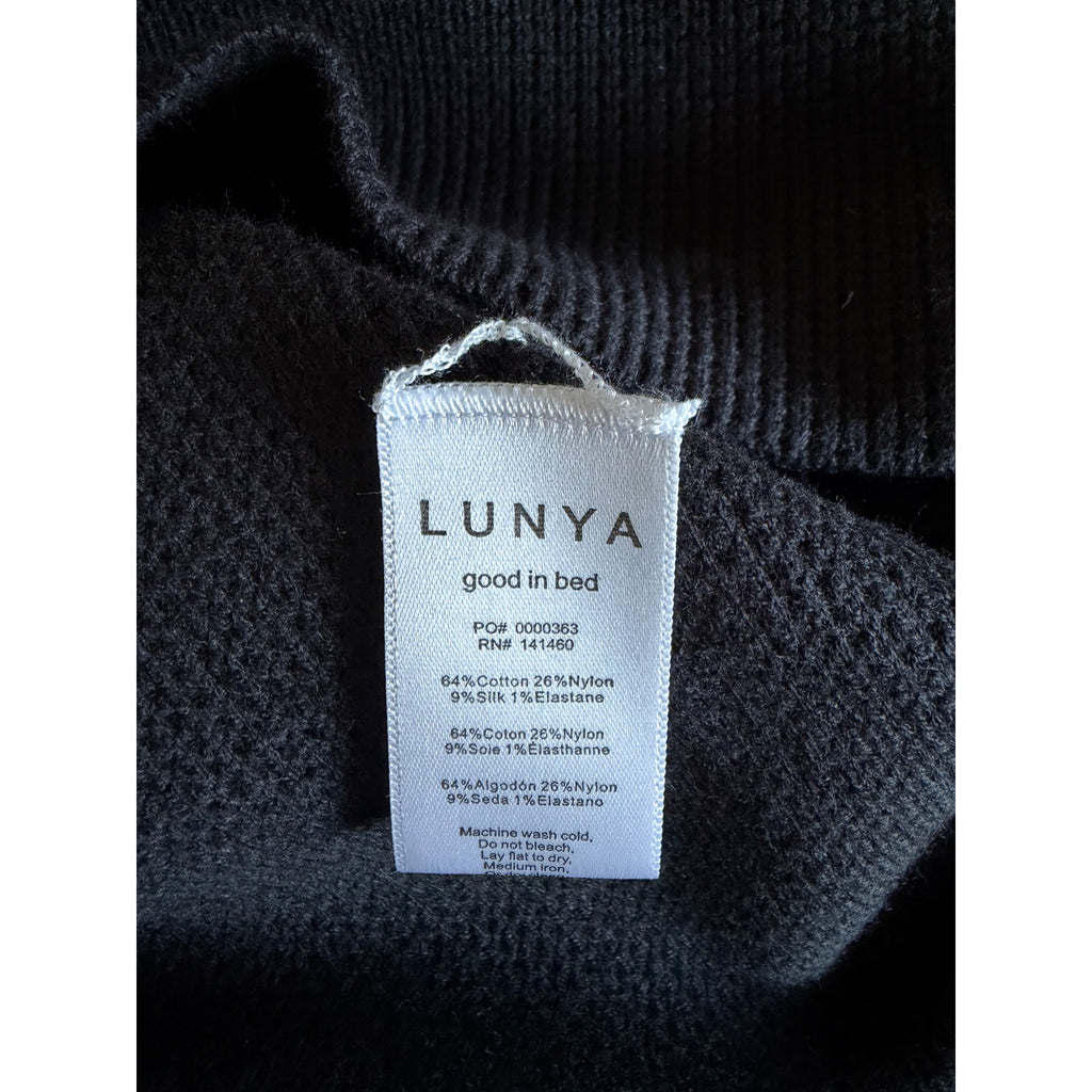 Lunya Waffle Knit Cotton Silk Blend Sweater - Black - Size Small