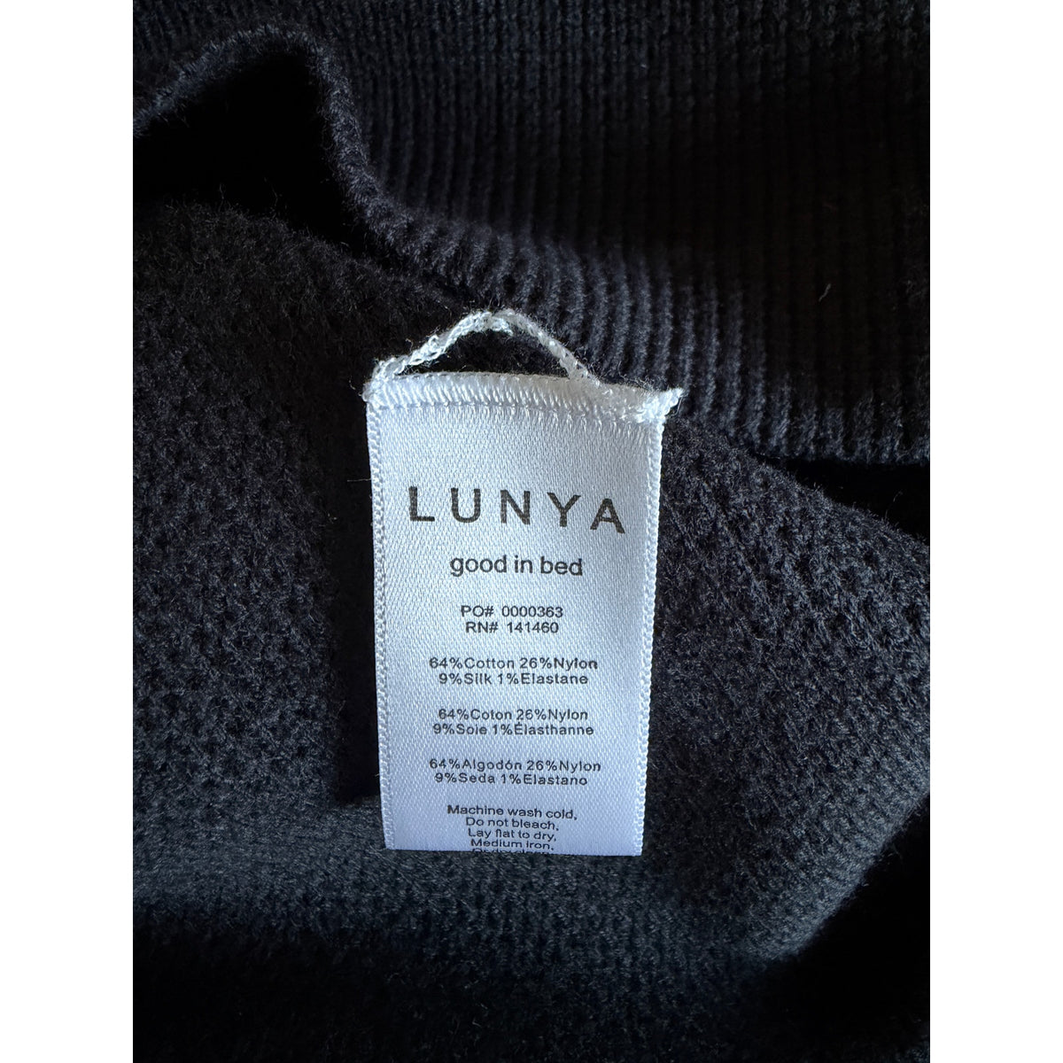 Lunya Waffle Knit Cotton Silk Blend Sweater - Black - Size Small