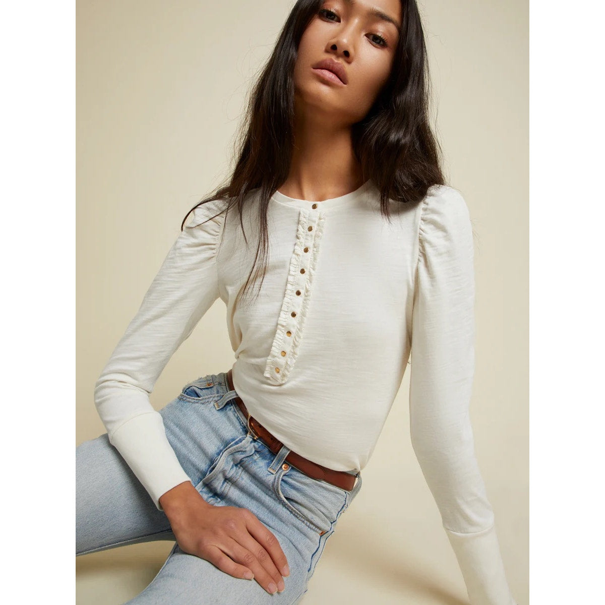 NATION LTD Clementine Delicate Ruffle Top - Off White - Size Extra Small