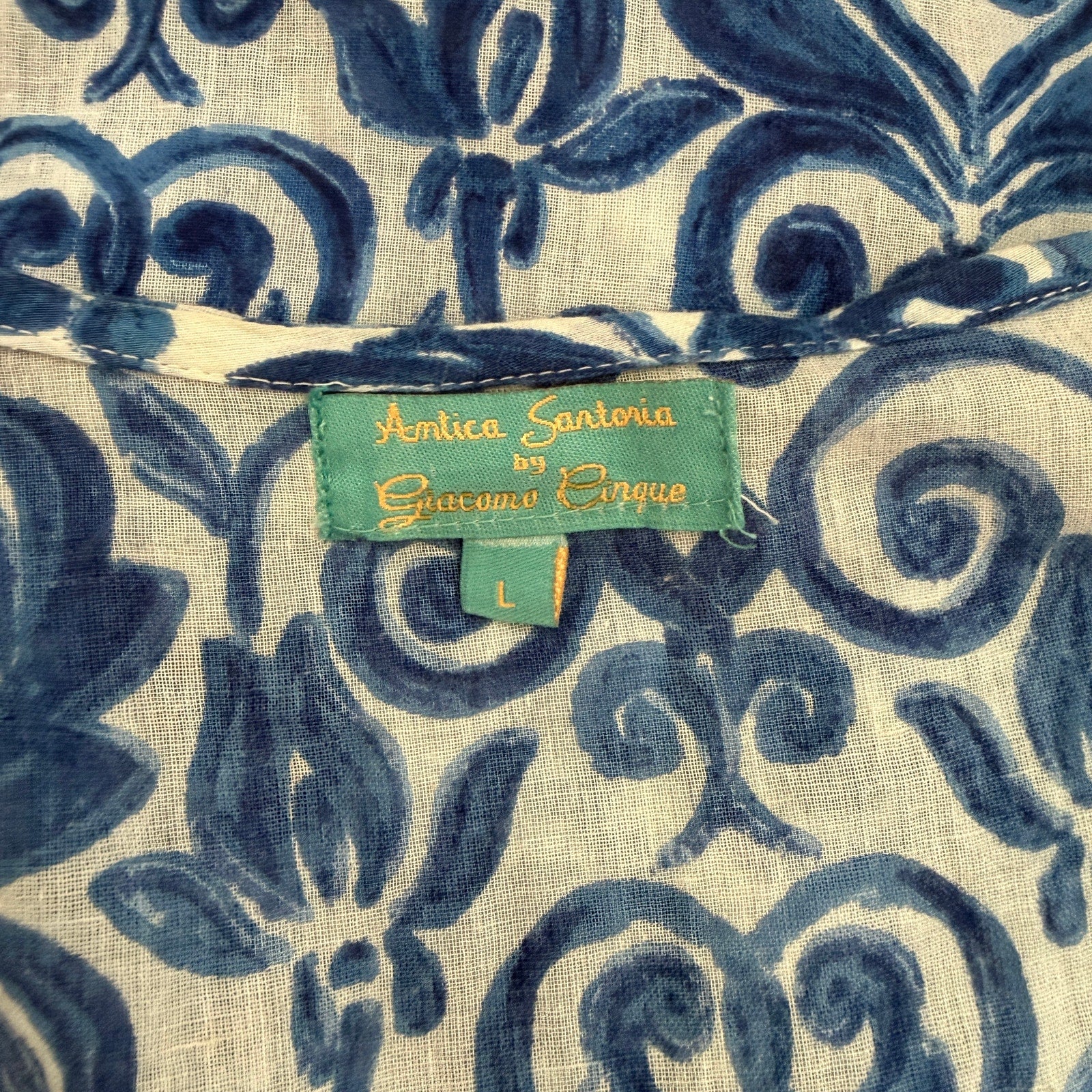 Antica Sartoria Beaded Tunic - Blue Print - Large