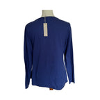 New Cut Loose ALINE Linen Cotton Jersey Long Sleeve V-Neck Top - Admiralty Blue - Size Medium