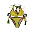 Cosita Linda Embroidered Edge Triangle Bikini Set - Yellow / Multi - Size Small