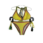 Cosita Linda Embroidered Edge Triangle Bikini Set - Yellow / Multi - Size Small