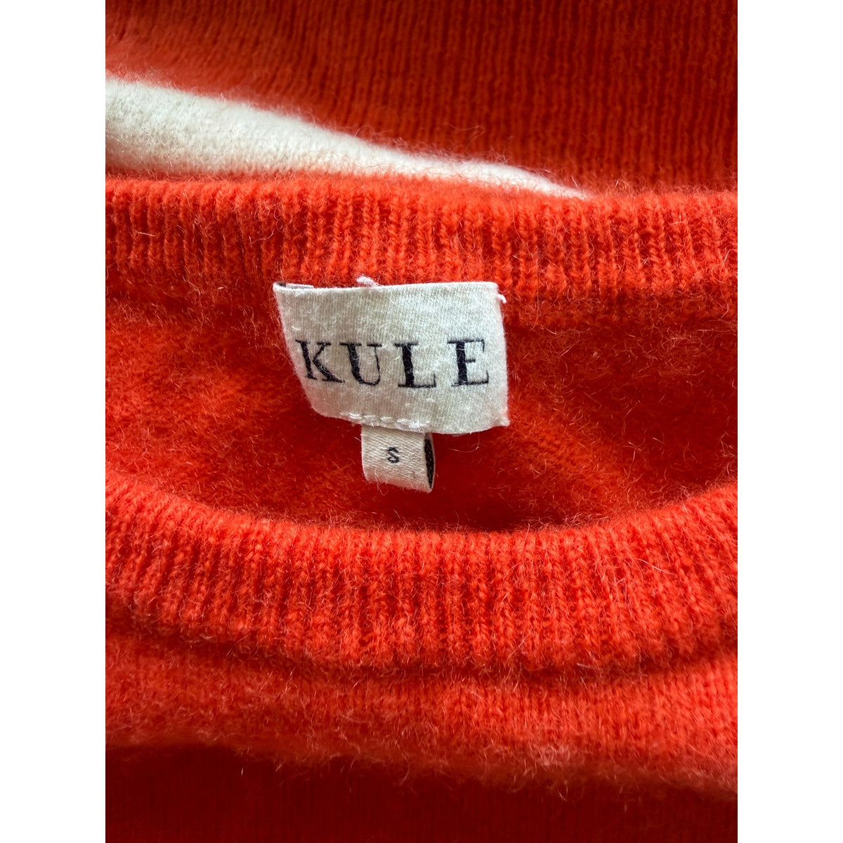 KULE Cashmere Striped Crew Neck Sweater - Orange / Cream - Size Small