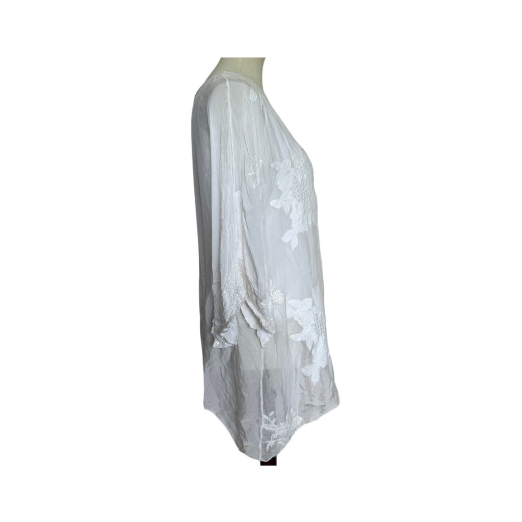 Tempo Paris Silk Flora Embroidered Tunic - White - Size Small