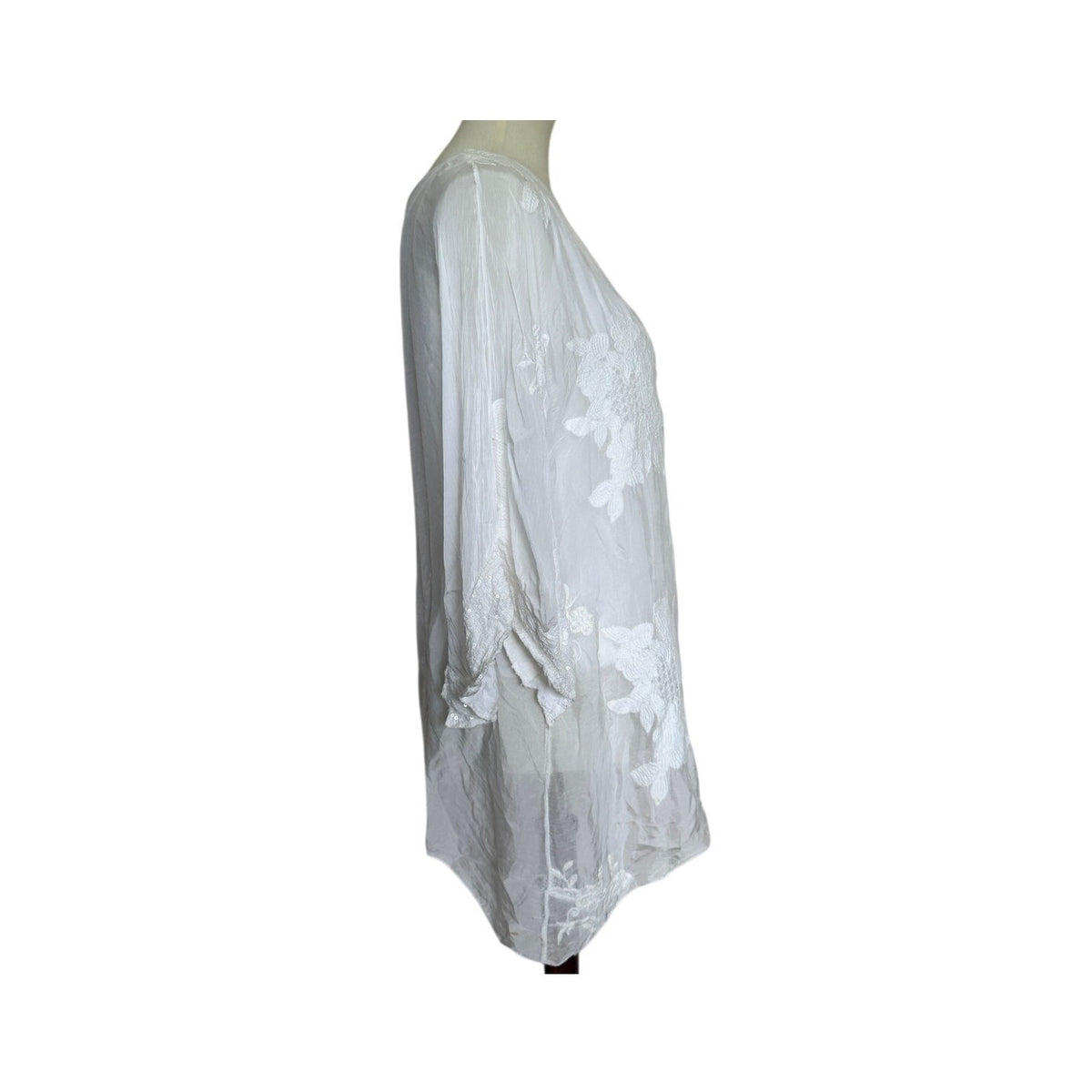 Tempo Paris Silk Flora Embroidered Tunic - White - Size Small